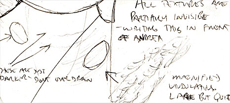Part of Billy Pappas's 'neck school' notes, showing his admonition to himself: "Don't Overdraw".
