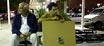 Billy Pappas and Brother Rene Sterner waiting with the boxed portrait in LA after the long flight from Baltimore.